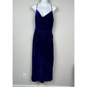 Adalyn Ray Royal‎ Blue Velvet Maxi Dress Size L Crisscross Back Lined Whimsigoth